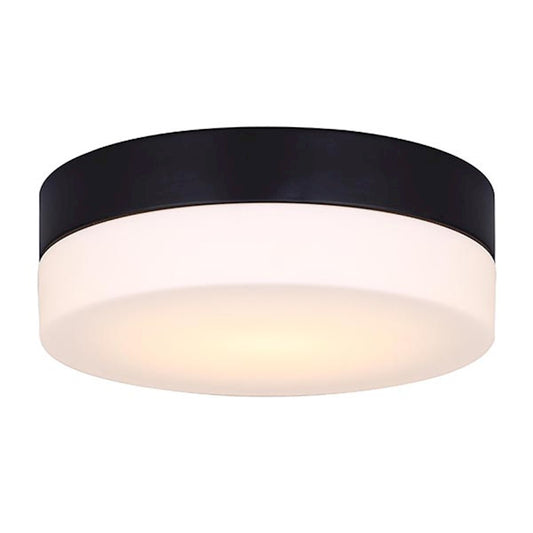 Canarm Jax 9in LED Flush Mount | Black and Flat Opal Glass | Hallway & Bathroom Ceiling Light | 9.37 x 3.12 in | Model LFM127A09BK