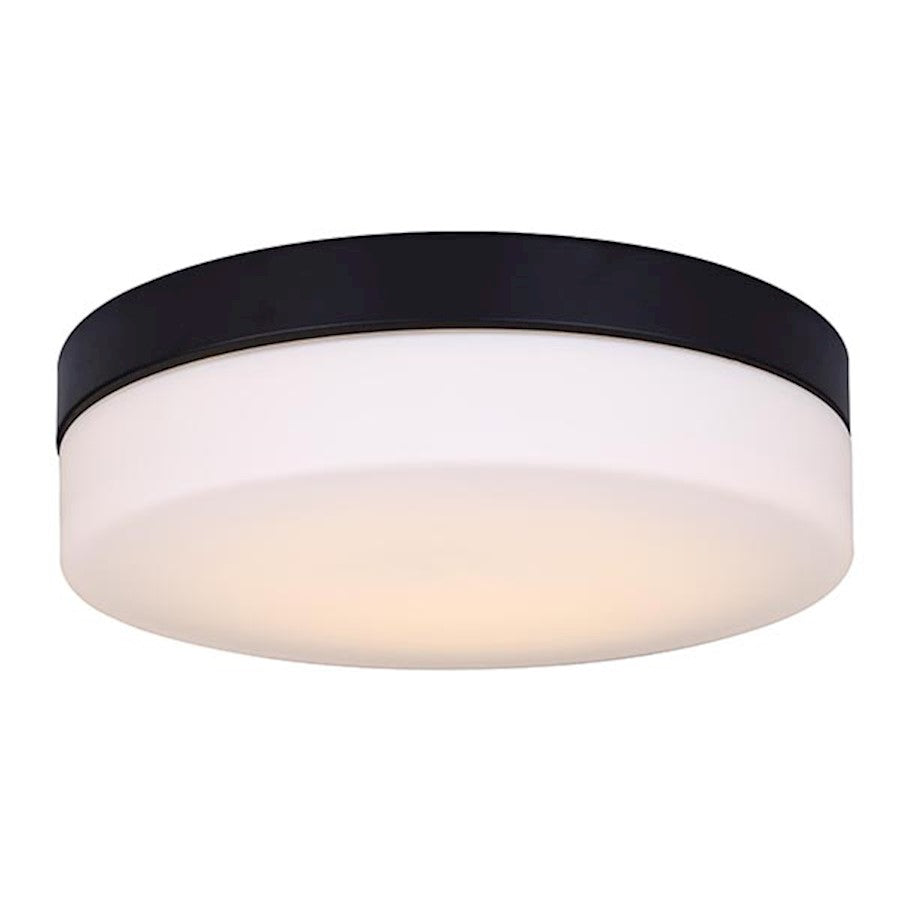 Canarm Jax 13in LED Flush Mount | Black and Flat Opal Glass | Hallway & Bathroom Ceiling Light | 13.12 x 3.87 in | Model LFM127A14BK