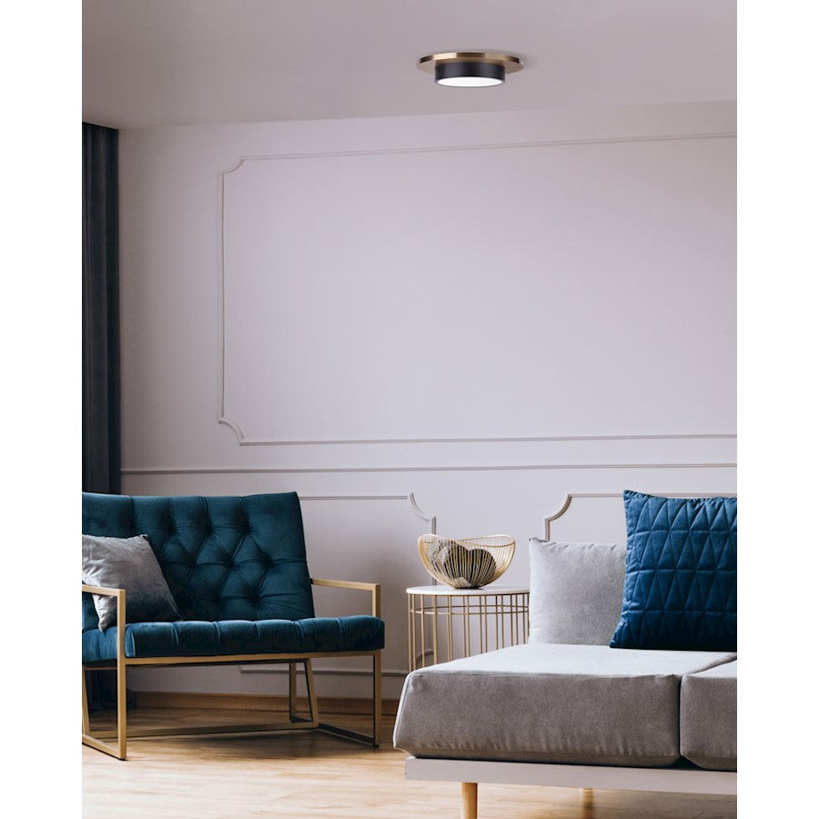 Canarm Modi 12in LED Flush Mount | Modern Matte Black and Gold | Kitchen & Bathroom Ceiling Light | 12 x 12 x 2 in | Model LFM212B12BKG