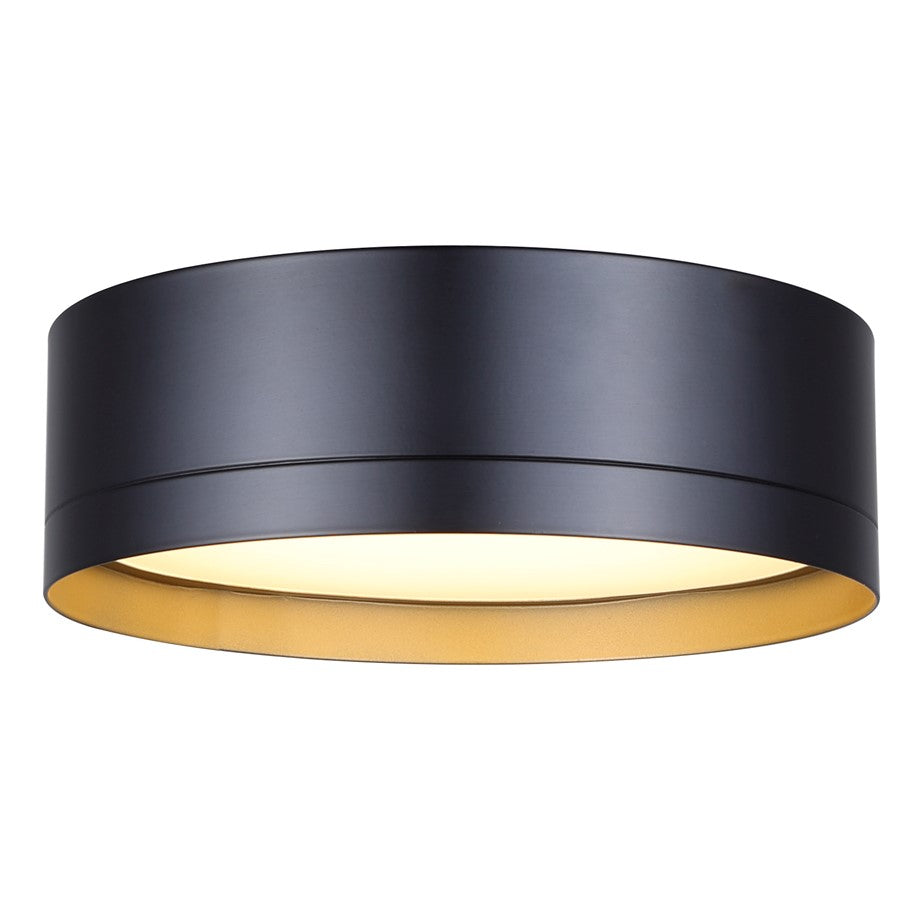Canarm Kyrie 12in 1-Light LED Flush Mount | Modern Black with Gold Interior | Living Room & Bedroom | 11.75 x 11.75 x 3.75 in | Model LFM285A12BK