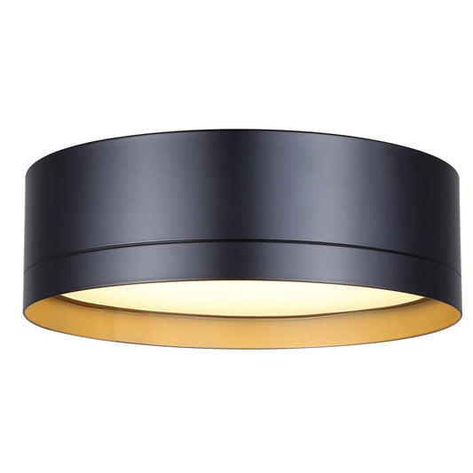 Canarm Kyrie 12in 1-Light LED Flush Mount | Modern Black with Gold Interior | Living Room & Bedroom | 11.75 x 11.75 x 3.75 in | Model LFM285A12BK
