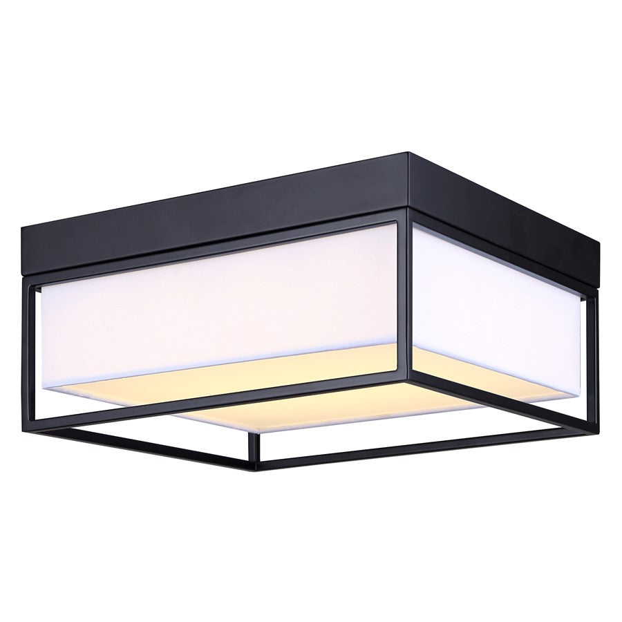 Canarm Bretton 12in 1-Light LED Flush Mount | Modern Matte Black and White Fabric Shade | Hallway & Living Room | Model LFM293A12BK
