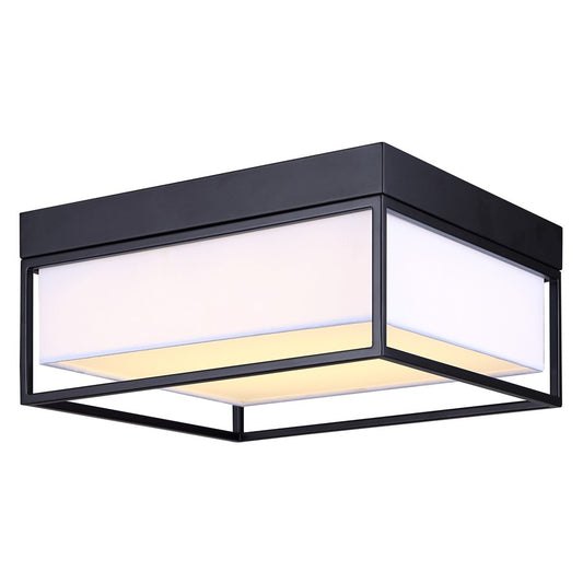 Canarm Bretton 12in 1-Light LED Flush Mount | Modern Matte Black and White Fabric Shade | Hallway & Living Room | Model LFM293A12BK