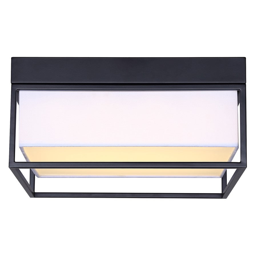 Canarm Bretton 12in 1-Light LED Flush Mount | Modern Matte Black and White Fabric Shade | Hallway & Living Room | Model LFM293A12BK