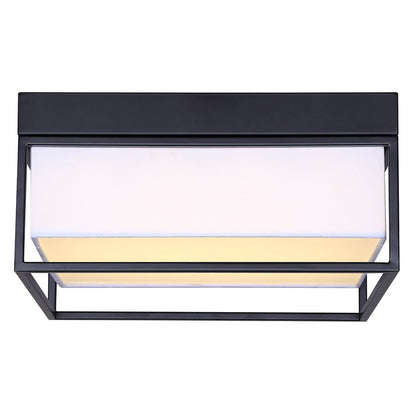 Canarm Bretton 12in 1-Light LED Flush Mount | Modern Matte Black and White Fabric Shade | Hallway & Living Room | Model LFM293A12BK