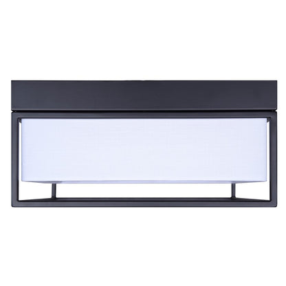 Canarm Bretton 12in 1-Light LED Flush Mount | Modern Matte Black and White Fabric Shade | Hallway & Living Room | Model LFM293A12BK