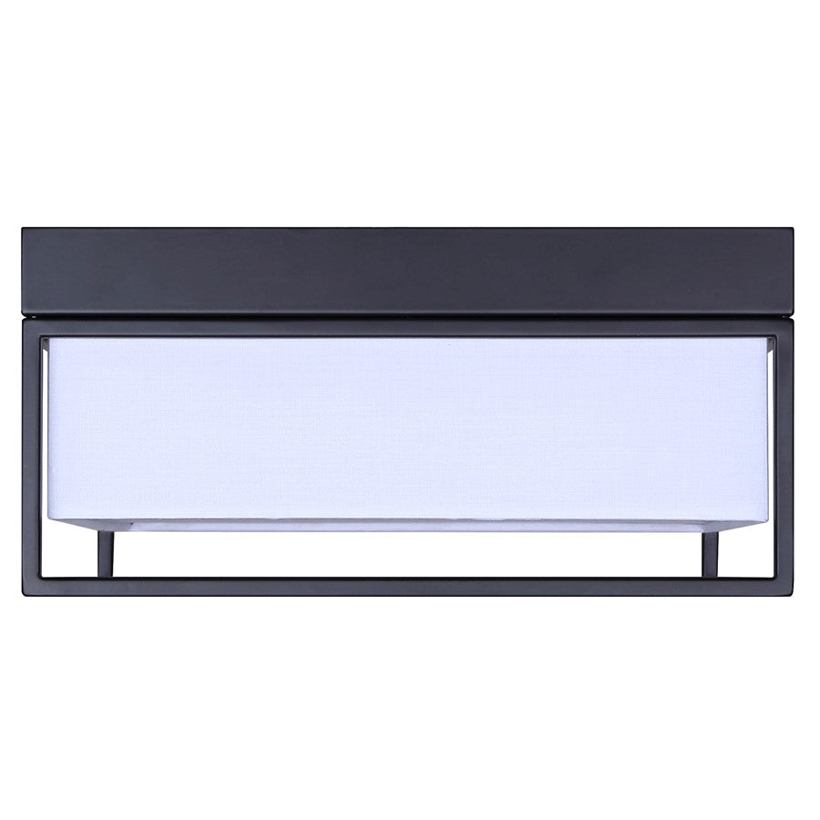 Canarm Bretton 12in 1-Light LED Flush Mount | Modern Matte Black and White Fabric Shade | Hallway & Living Room | Model LFM293A12BK