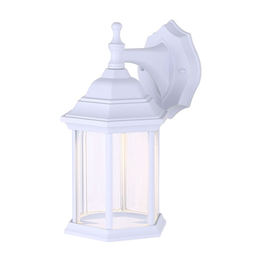 Canarm Dane 12in LED Outdoor Down Light | Modern White & Clear Glass | Entryway & Patio Wall Light | 9W LED | Model LOL336WH