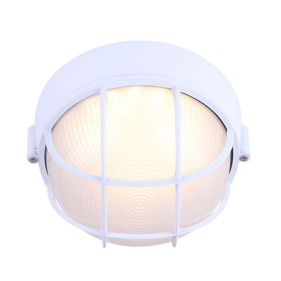 Canarm LOL387WH 7.5in LED Outdoor Wall Sconce | White and Frost Glass | Entryway & Garage | 7 x 7.5 x 4.5 in | Model LOL387WH