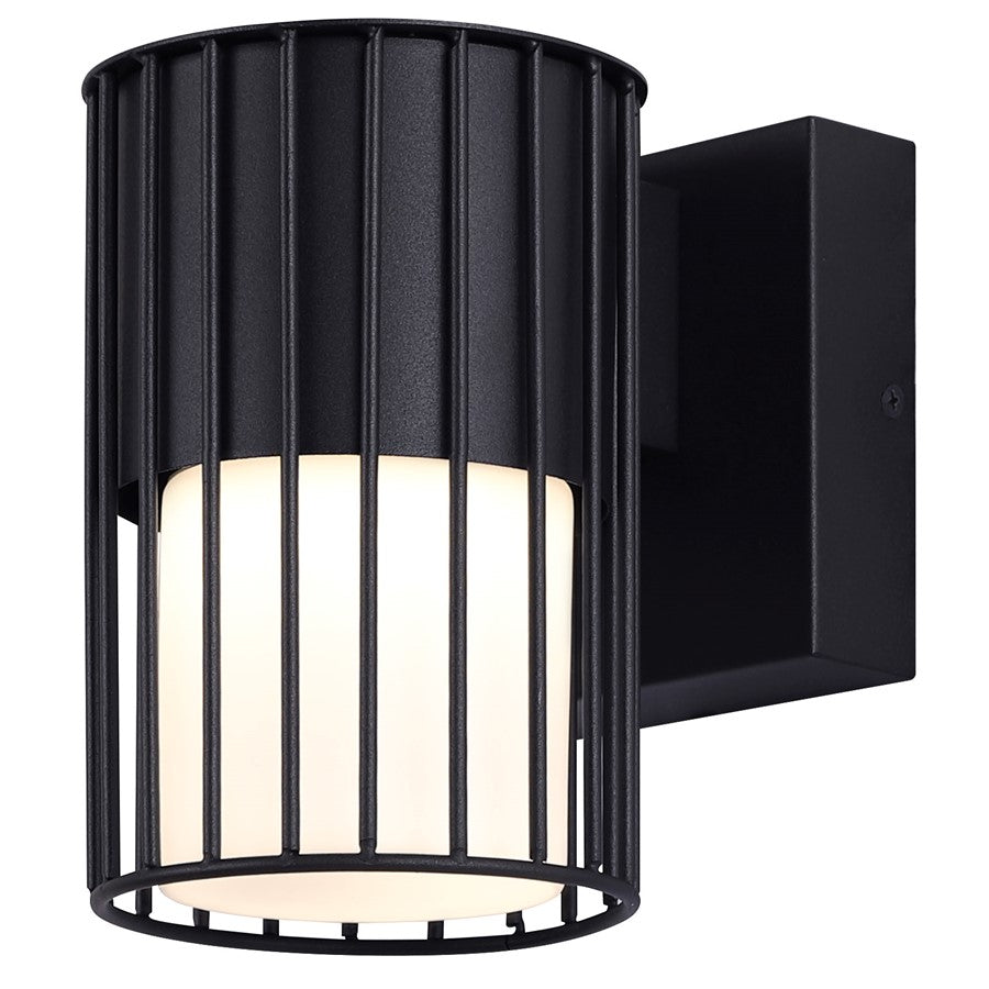 Canarm Javon 7in 1-Light Outdoor Wall Lantern | Black Metal and Opal Glass | Entryway & Patio | 4.75 x 7 x 7 in | Model LOL650BK
