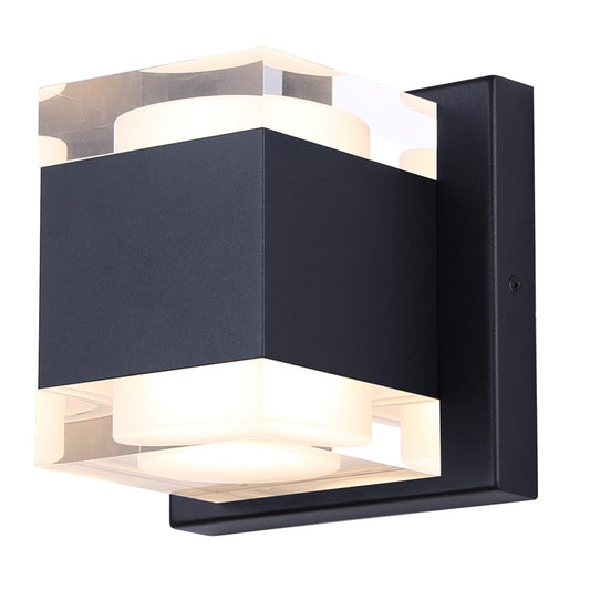 Canarm Valo 6in 1-Light Outdoor Wall Lantern | Modern Black and Clear Acrylic | Patios & Entryways | 6 x 5 x 6 in | Model LOL677BK