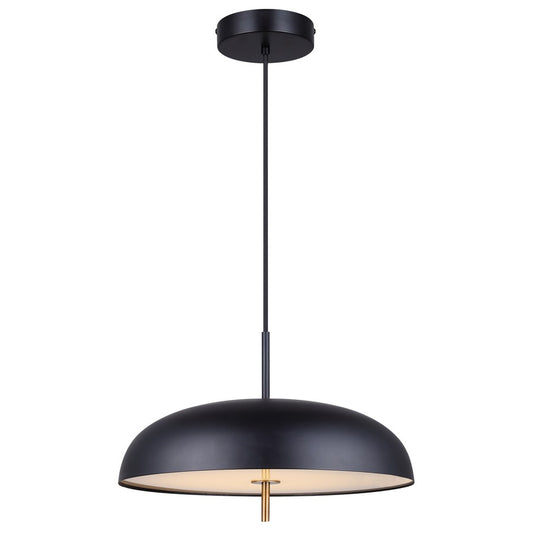 Canarm Kelvin 15in 1-Light LED Pendant | Mid-Century Matte Black and Gold Opal Glass | Kitchen Island & Dining Room | 12-72in H | Model LPL287A01BKG