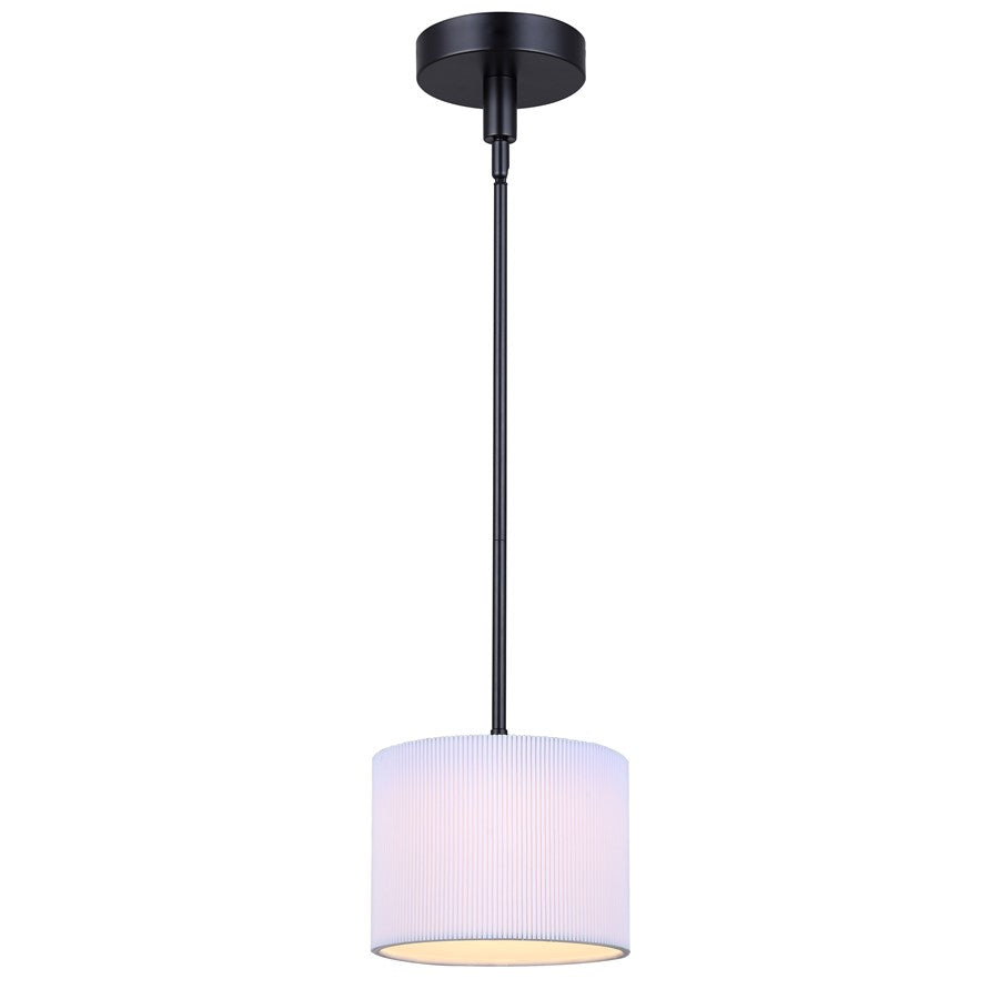 Canarm Carmynn 8in 1-Light LED Pendant | Modern Matte Black and White Ribbed Fabric Shade | Kitchen Island & Dining Room | Model LPL288A01BK