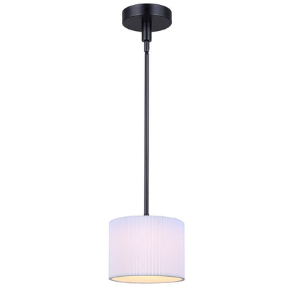 Canarm Carmynn 8in 1-Light LED Pendant | Modern Matte Black and White Ribbed Fabric Shade | Kitchen Island & Dining Room | Model LPL288A01BK
