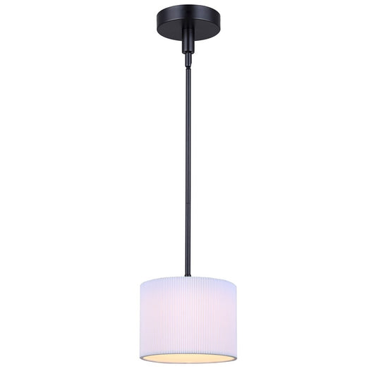 Canarm Carmynn 8in 1-Light LED Pendant | Modern Matte Black and White Ribbed Fabric Shade | Kitchen Island & Dining Room | Model LPL288A01BK