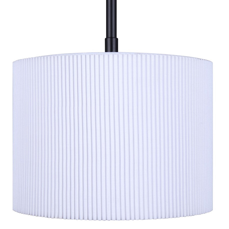 Canarm Carmynn 8in 1-Light LED Pendant | Modern Matte Black and White Ribbed Fabric Shade | Kitchen Island & Dining Room | Model LPL288A01BK