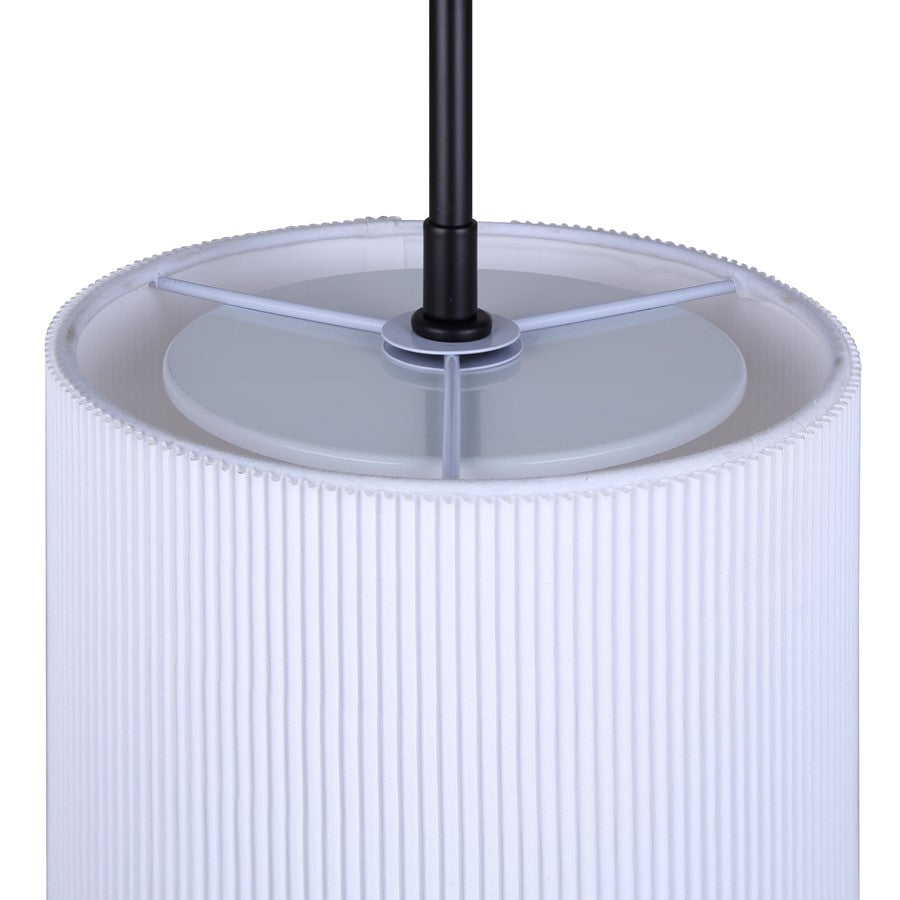 Canarm Carmynn 8in 1-Light LED Pendant | Modern Matte Black and White Ribbed Fabric Shade | Kitchen Island & Dining Room | Model LPL288A01BK