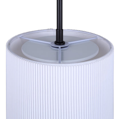 Canarm Carmynn 8in 1-Light LED Pendant | Modern Matte Black and White Ribbed Fabric Shade | Kitchen Island & Dining Room | Model LPL288A01BK