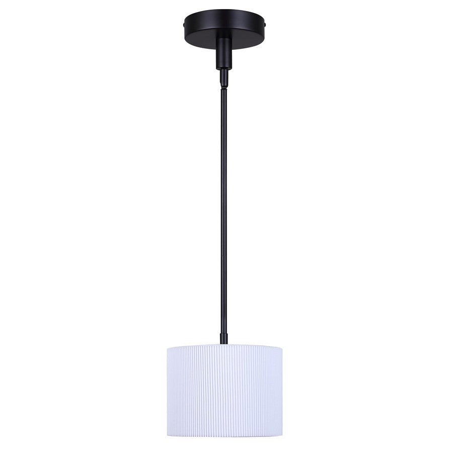 Canarm Carmynn 8in 1-Light LED Pendant | Modern Matte Black and White Ribbed Fabric Shade | Kitchen Island & Dining Room | Model LPL288A01BK