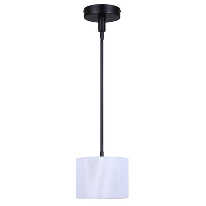 Canarm Carmynn 8in 1-Light LED Pendant | Modern Matte Black and White Ribbed Fabric Shade | Kitchen Island & Dining Room | Model LPL288A01BK