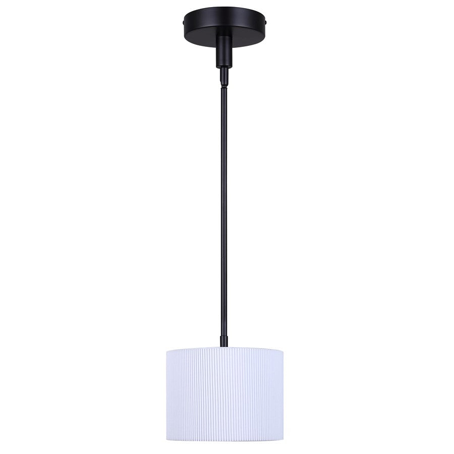 Canarm Carmynn 8in 1-Light LED Pendant | Modern Matte Black and White Ribbed Fabric Shade | Kitchen Island & Dining Room | Model LPL288A01BK