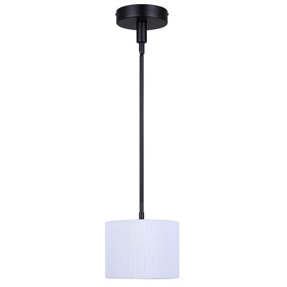 Canarm Carmynn 8in 1-Light LED Pendant | Modern Matte Black and White Ribbed Fabric Shade | Kitchen Island & Dining Room | Model LPL288A01BK