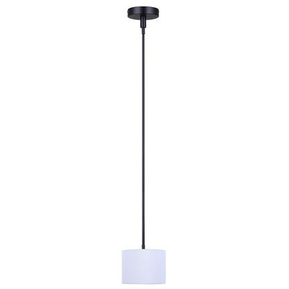 Canarm Carmynn 8in 1-Light LED Pendant | Modern Matte Black and White Ribbed Fabric Shade | Kitchen Island & Dining Room | Model LPL288A01BK