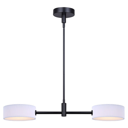 Canarm Carmynn 30in 2-Light LED Pendant | Modern Matte Black and White Ribbed Fabric Shade | Kitchen Island & Dining Room | Model LPL288A02BK