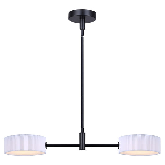 Canarm Carmynn 30in 2-Light LED Pendant | Modern Matte Black and White Ribbed Fabric Shade | Kitchen Island & Dining Room | Model LPL288A02BK