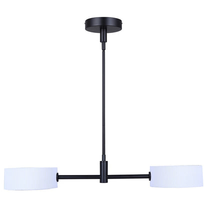 Canarm Carmynn 30in 2-Light LED Pendant | Modern Matte Black and White Ribbed Fabric Shade | Kitchen Island & Dining Room | Model LPL288A02BK