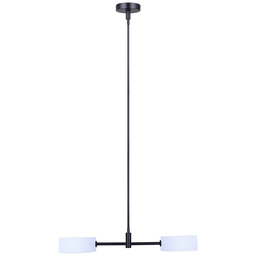 Canarm Carmynn 30in 2-Light LED Pendant | Modern Matte Black and White Ribbed Fabric Shade | Kitchen Island & Dining Room | Model LPL288A02BK