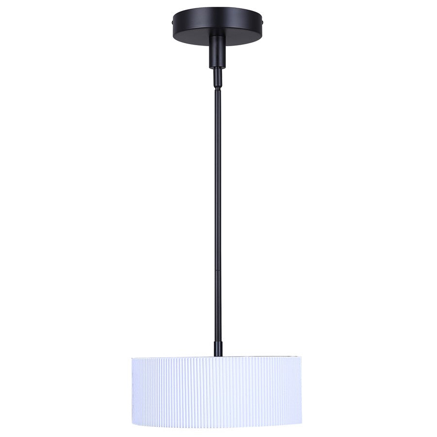Canarm Carmynn 30in 2-Light LED Pendant | Modern Matte Black and White Ribbed Fabric Shade | Kitchen Island & Dining Room | Model LPL288A02BK