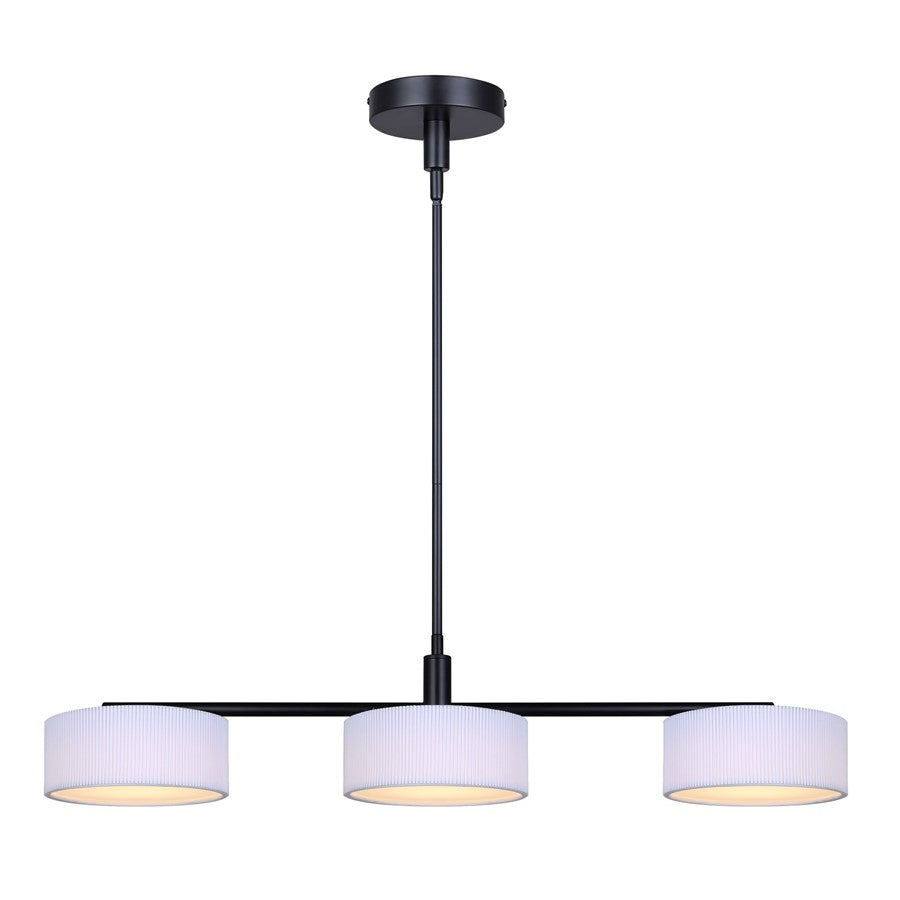 Canarm Carmynn 36in 3-Light LED Pendant | Matte Black and White Ribbed Fabric Shade | Kitchen Island & Dining Room | Model LPL288A03BK