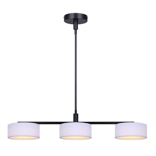 Canarm Carmynn 36in 3-Light LED Pendant | Matte Black and White Ribbed Fabric Shade | Kitchen Island & Dining Room | Model LPL288A03BK