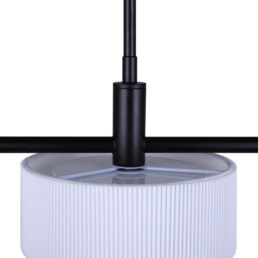 Canarm Carmynn 36in 3-Light LED Pendant | Matte Black and White Ribbed Fabric Shade | Kitchen Island & Dining Room | Model LPL288A03BK