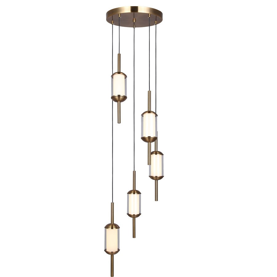 Canarm Lavene 14.63in 5-Light LED Pendant | Gold and Clear Acrylic | Dining Room & Kitchen Island | 14.6 x 14.6 x 17 in | Model LPL321A05GD