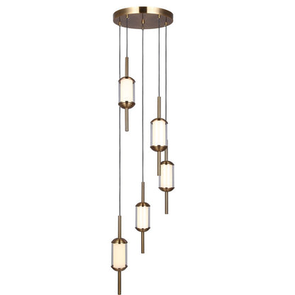 Canarm Lavene 14.63in 5-Light LED Pendant | Gold and Clear Acrylic | Dining Room & Kitchen Island | 14.6 x 14.6 x 17 in | Model LPL321A05GD