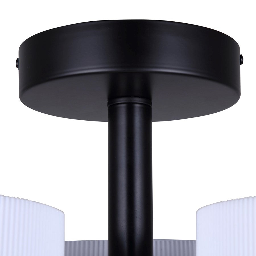 Canarm Carmynn 21in 3-Light Semi Flush Mount | Modern Matte Black and White Ribbed Fabric Shades | Bedroom & Living Room | Model LSF288A03BK