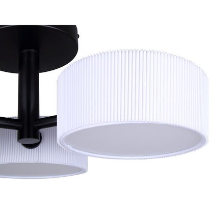 Canarm Carmynn 21in 3-Light Semi Flush Mount | Modern Matte Black and White Ribbed Fabric Shades | Bedroom & Living Room | Model LSF288A03BK