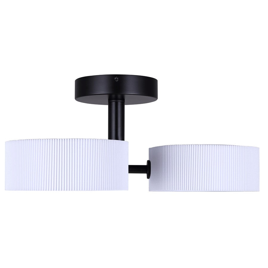 Canarm Carmynn 21in 3-Light Semi Flush Mount | Modern Matte Black and White Ribbed Fabric Shades | Bedroom & Living Room | Model LSF288A03BK