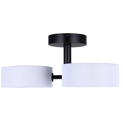Canarm Carmynn 21in 3-Light Semi Flush Mount | Modern Matte Black and White Ribbed Fabric Shades | Bedroom & Living Room | Model LSF288A03BK