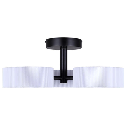 Canarm Carmynn 21in 3-Light Semi Flush Mount | Modern Matte Black and White Ribbed Fabric Shades | Bedroom & Living Room | Model LSF288A03BK