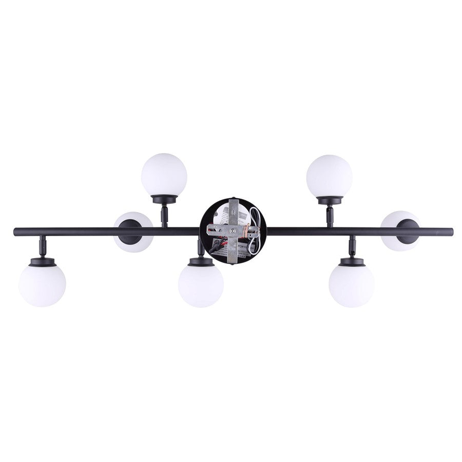 Canarm Poppy 38in 7-Light LED Track Light | Matte Black and Opal Glass | Kitchen, Living Room & Commercial Spaces | 1600 Lumens | Model LT176A07BK