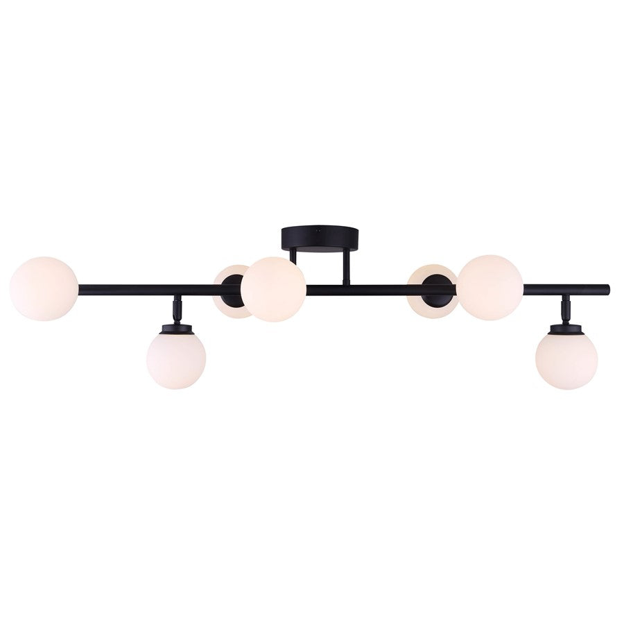 Canarm Poppy 38in 7-Light LED Track Light | Matte Black and Opal Glass | Kitchen, Living Room & Commercial Spaces | 1600 Lumens | Model LT176A07BK