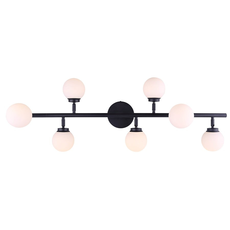 Canarm Poppy 38in 7-Light LED Track Light | Matte Black and Opal Glass | Kitchen, Living Room & Commercial Spaces | 1600 Lumens | Model LT176A07BK
