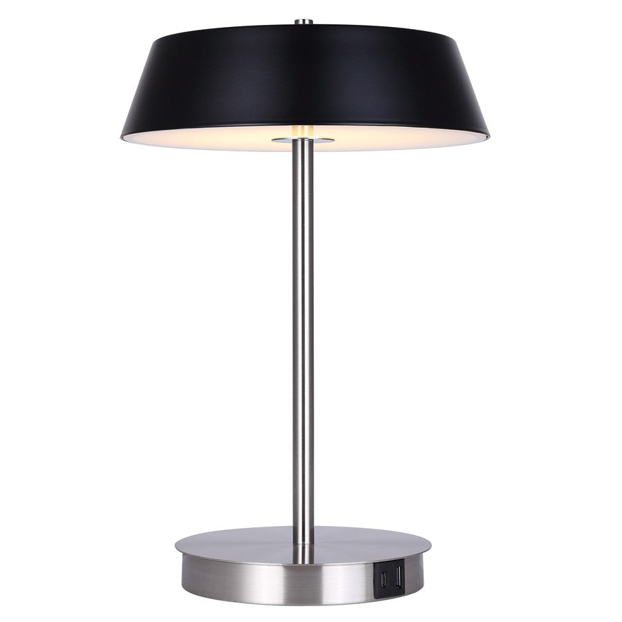 Canarm Jessa 14in 1-Light LED Table Lamp | Brushed Nickel and Black Metal | Bedroom & Office | 9 x 9 x 14.25 in | Model LTL263A14BKN