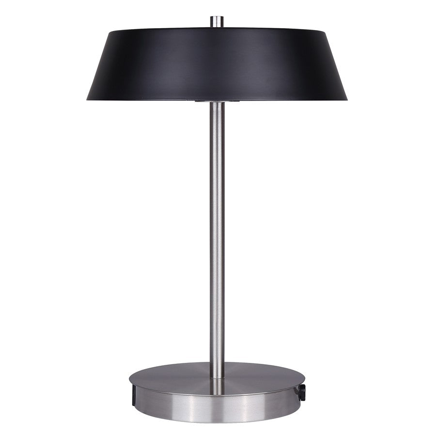 Canarm Jessa 14in 1-Light LED Table Lamp | Brushed Nickel and Black Metal | Bedroom & Office | 9 x 9 x 14.25 in | Model LTL263A14BKN