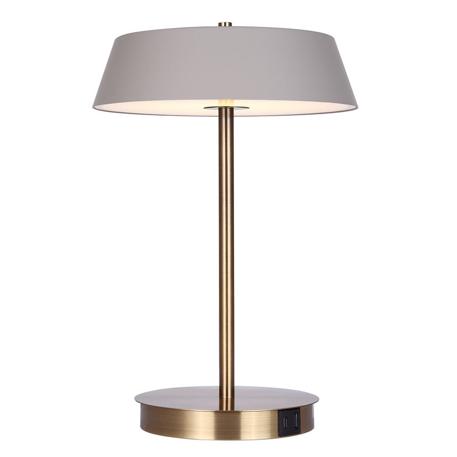 Canarm Jessa 9in 1-Light LED Table Lamp | Mid-Century Gold and Matte Grey with Opal Glass | Bedroom & Office Desk | 500 Lumens | Model LTL263A14GDG