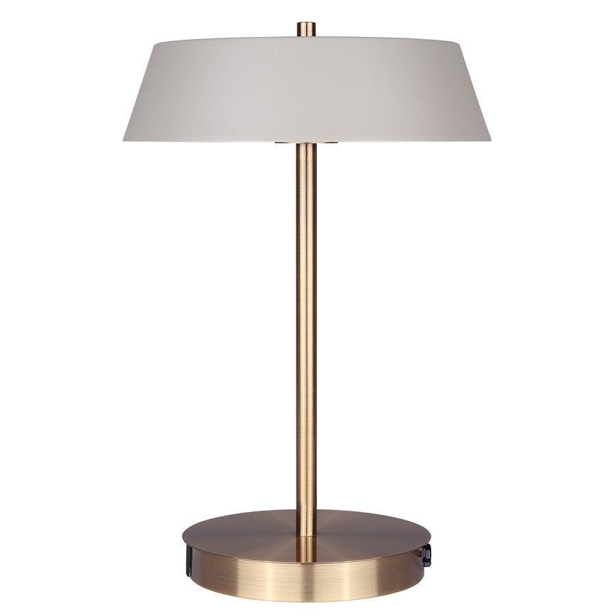 Canarm Jessa 9in 1-Light LED Table Lamp | Mid-Century Gold and Matte Grey with Opal Glass | Bedroom & Office Desk | 500 Lumens | Model LTL263A14GDG