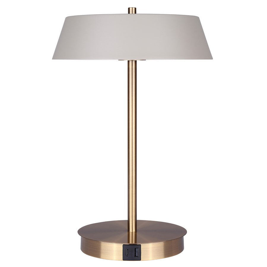 Canarm Jessa 9in 1-Light LED Table Lamp | Mid-Century Gold and Matte Grey with Opal Glass | Bedroom & Office Desk | 500 Lumens | Model LTL263A14GDG